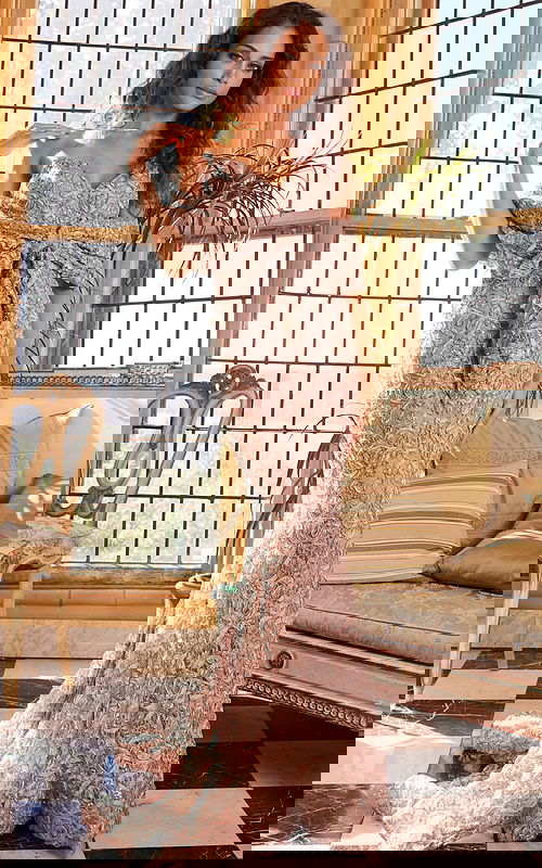 Model wearing Jovani 09768 in cafe front view, featuring mermaid silhouette and sweetheart neckline.