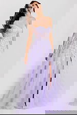 Strapless lilac gown with floral lace bodice 49656