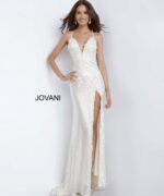 Jovani 1012 Hot Pink High Slit Plus Size Dress