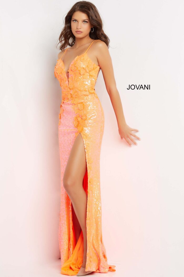 Jovani 1012 Hot Pink High Slit Plus Size Dress
