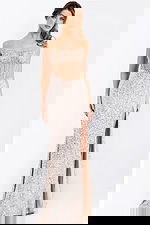 Sequin corset prom dress with lace-up back and high slit