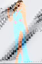 Sparkling halter gown with floral beaded details 46086