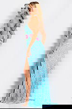 High slit sequin gown with floral embroidery 46086