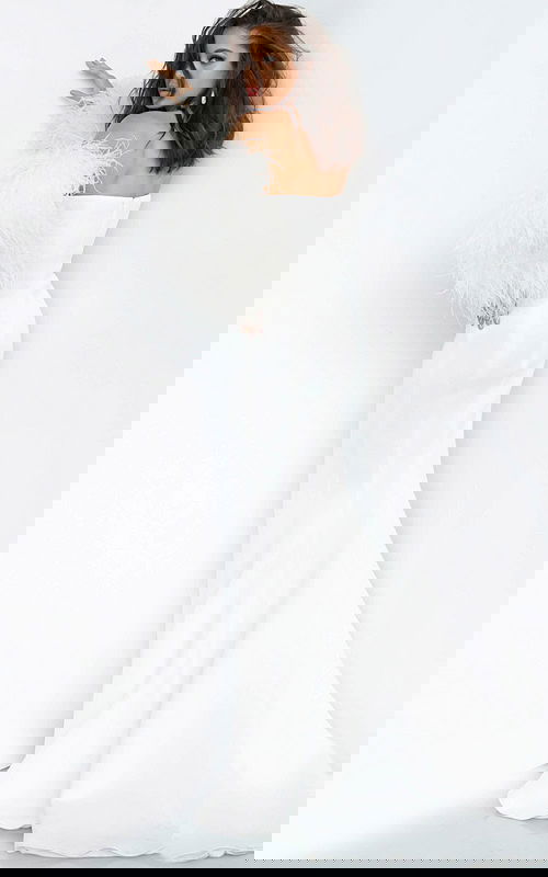 Back view of Jovani 1226 white dress with elegant mermaid fit.