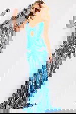 Sparkling fitted dress with silver and blue wave pattern 49376