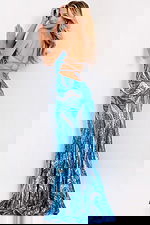 Sleeveless sequin gown with shimmering swirl design 49376