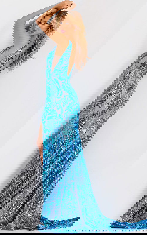 Shiny blue fitted gown 40755