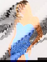 Strapless sequin gown with slit 43334