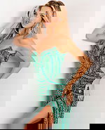 Strapless green sequin gown with slit 49232