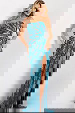 Strapless sequin gown with side slit 49258