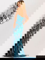 Sparkling strapless dress with high slit 49258