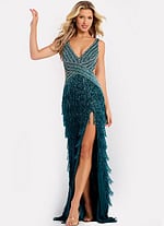 Beaded fringe gown with slit 49269