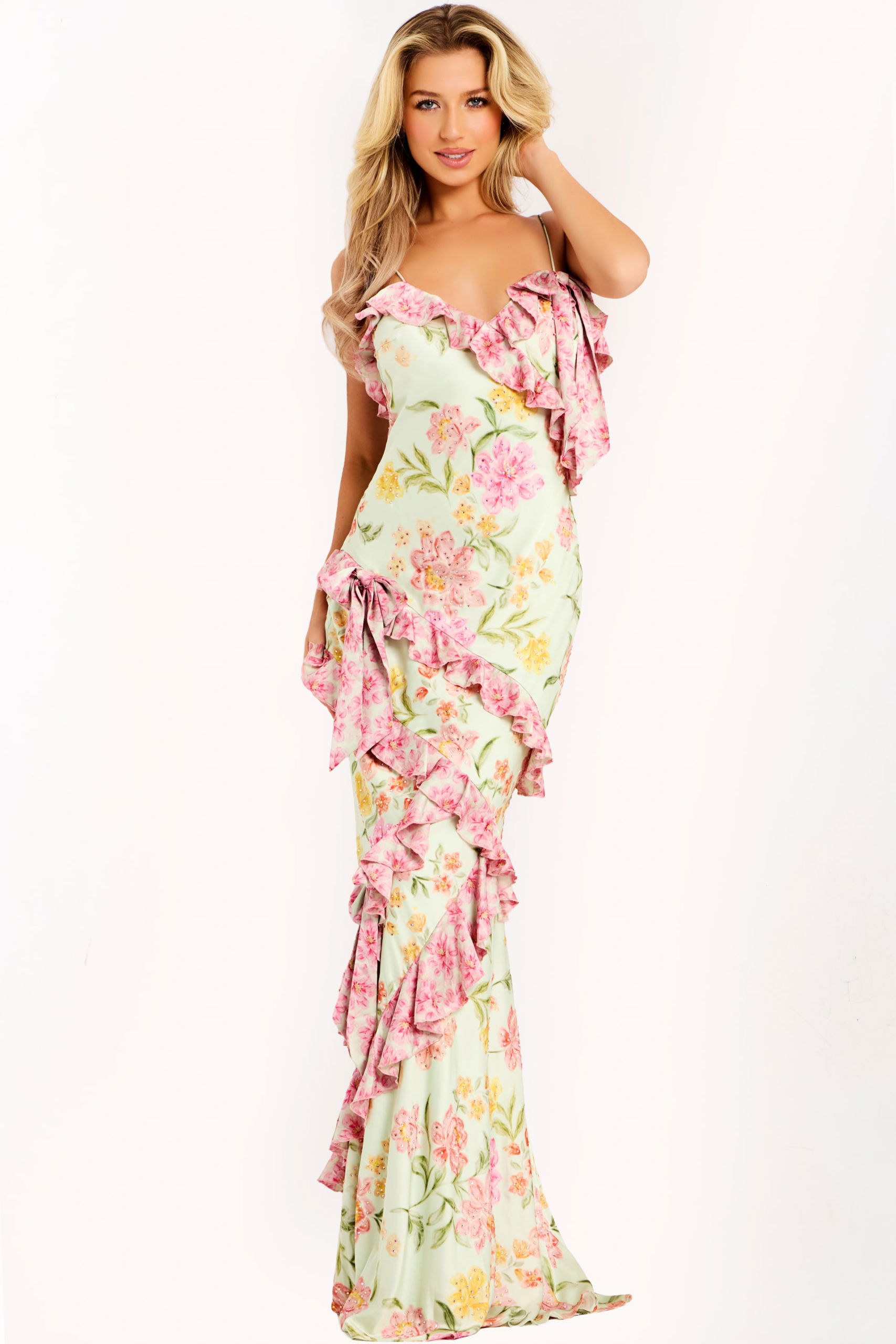 167_47236_004 copy 2 Floral Ruffle Print Prom Dress With Bow Strap