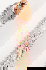 Floral Ruffle Print Prom Dress With Bow Strap