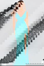 Sequin Cutout Gown With High Slit 46066