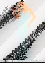 Sequin Mermaid Gown With Deep V Neck