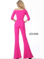 Sophisticated Jovani 1867 jumpsuit in fuchsia with wide-leg pants.