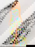 Ruffled Floral Gown With High Slit