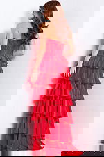 Ruffled layered formal gown with sweetheart neckline and slit