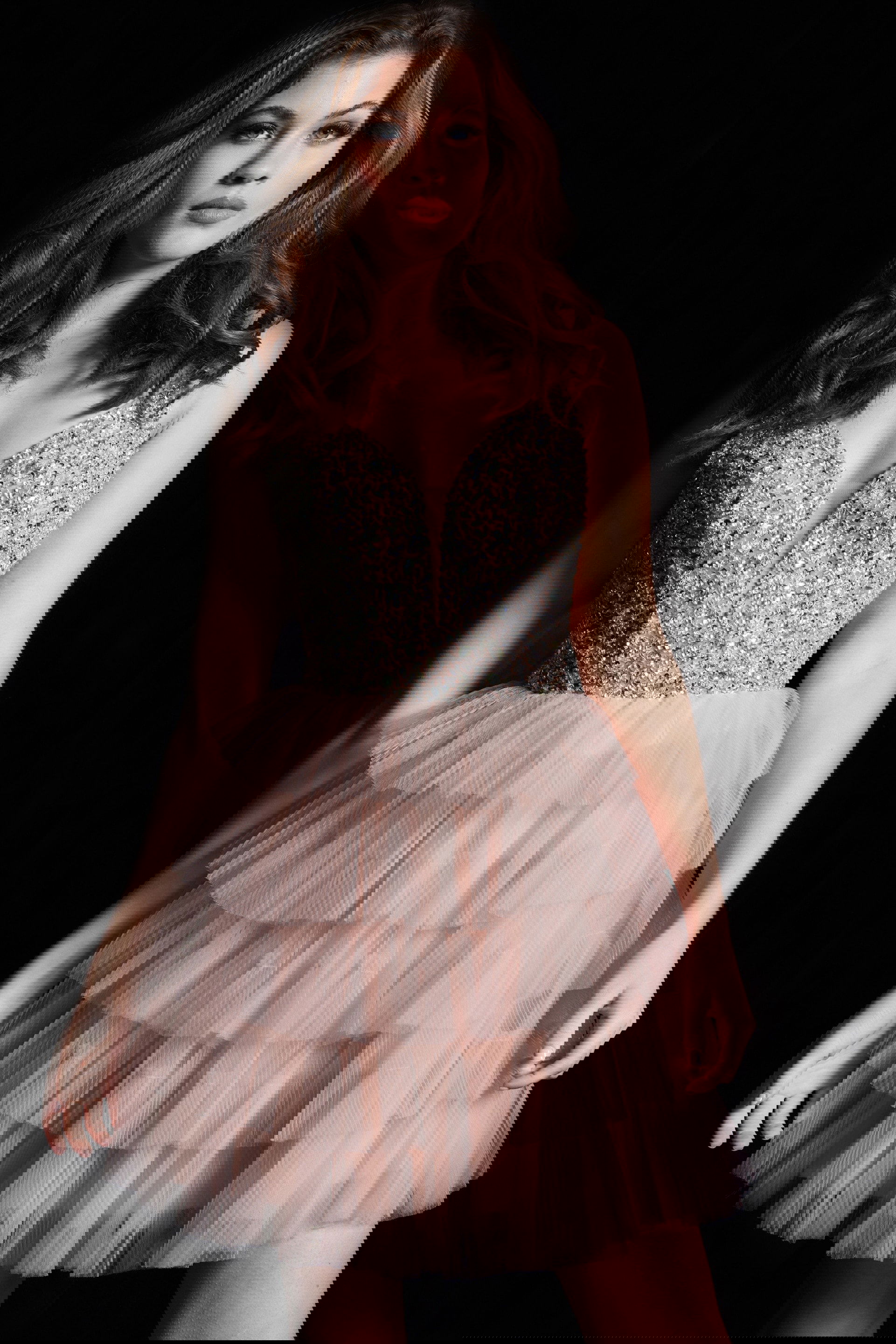 22604-CAFE-6.jpg Model wearing Jovani 22604 dress in cafe color, front view