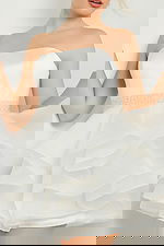 ivory fit and flare dress with ruffles