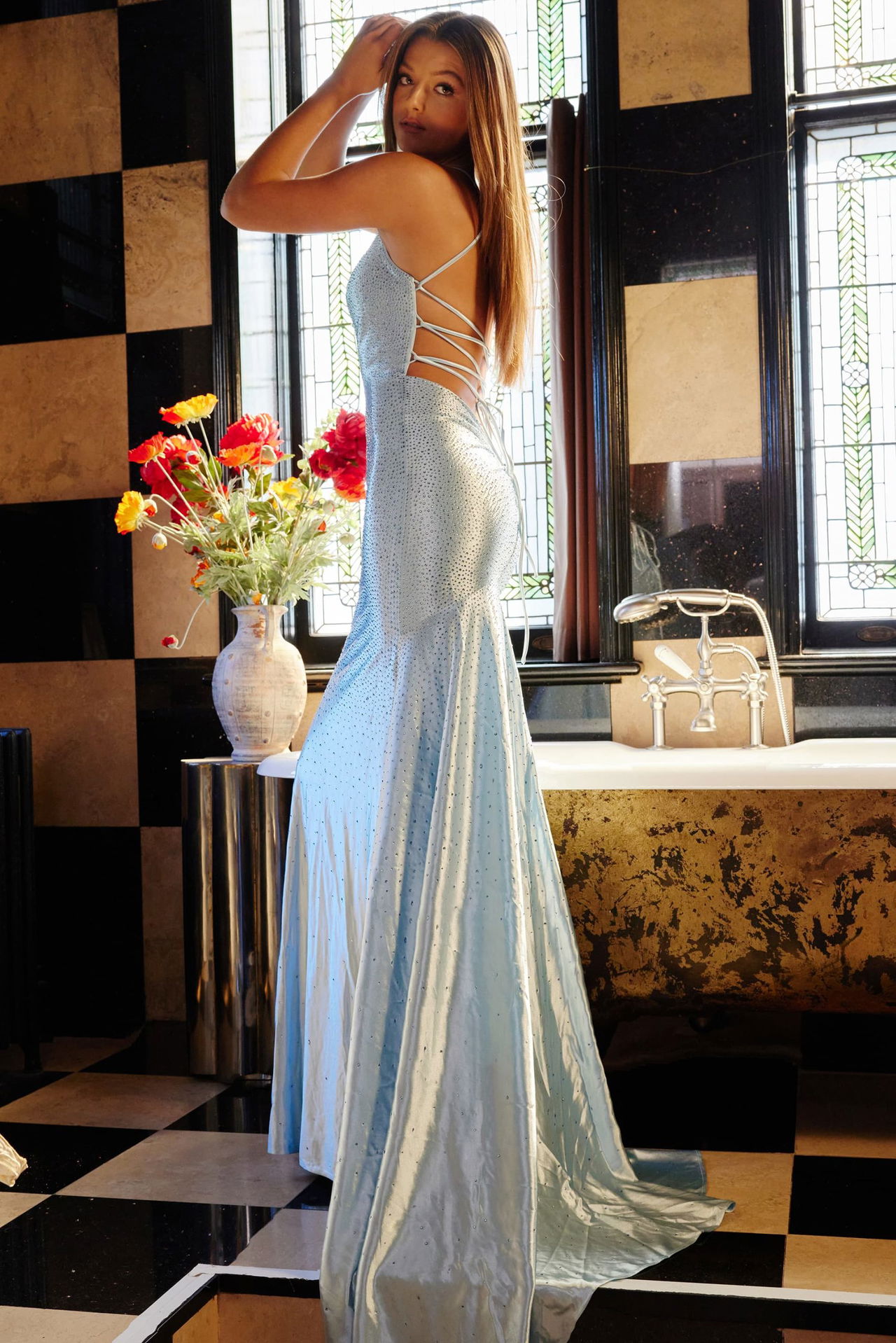 Light Blue Prom Dresses Backless
