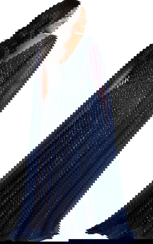 plus size sequin gown with flowing cape back