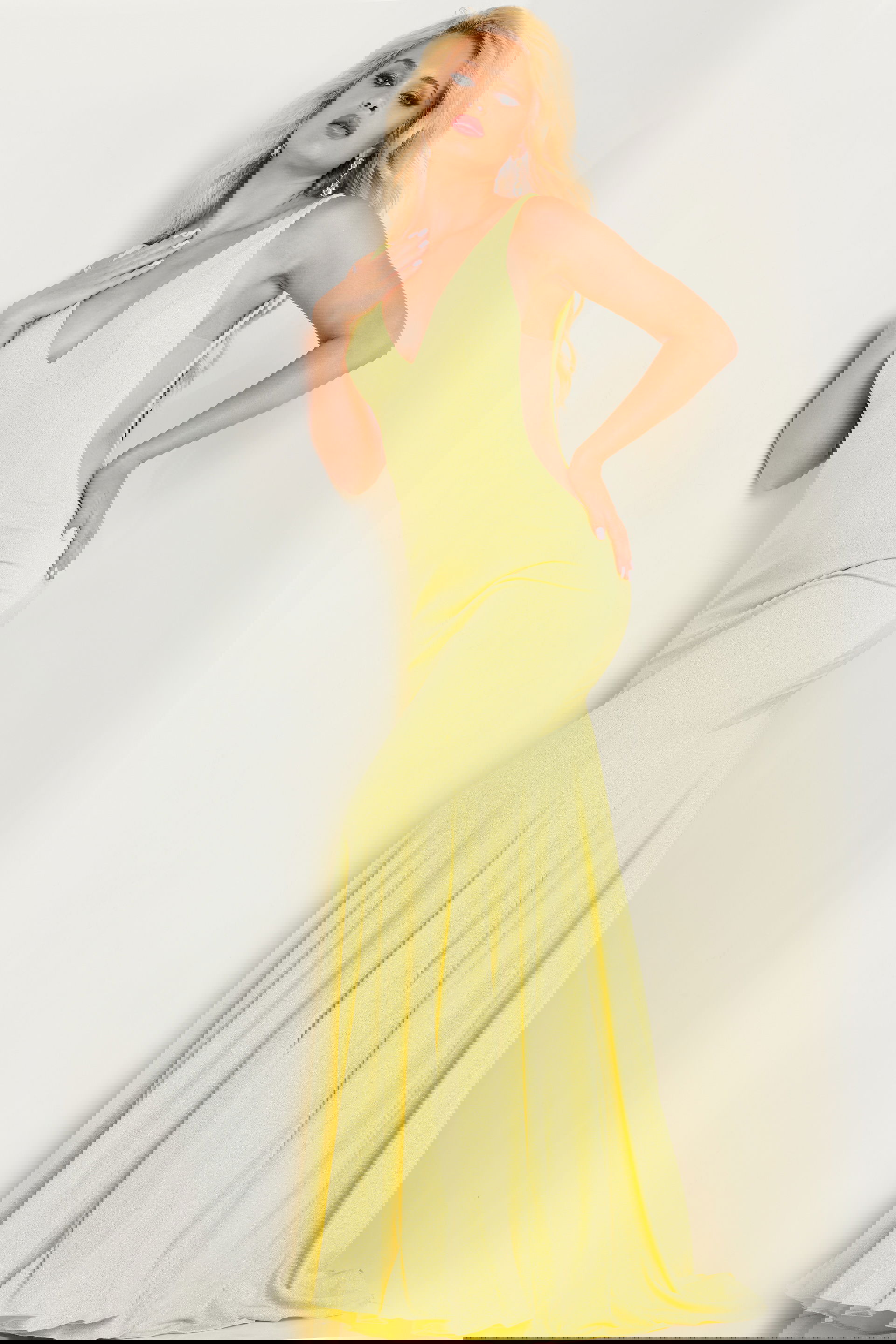 23701_2.jpg Model wearing Jovani 23701 yellow dress back view