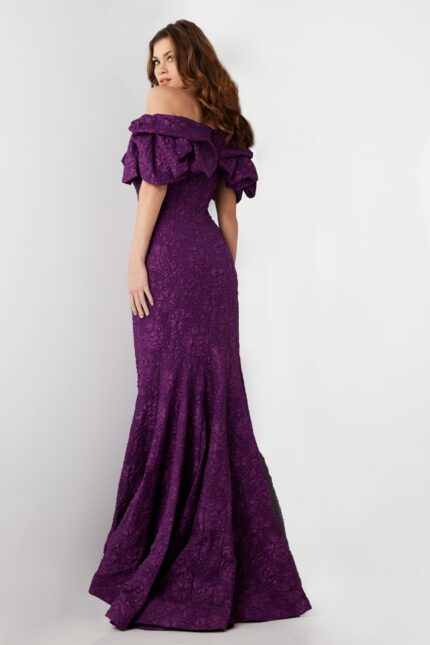 Back view of the Jovani 23847 dress in purple with floral detail