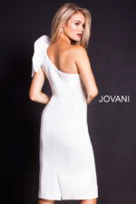model wearing Jovani 23886 in red showcasing front design