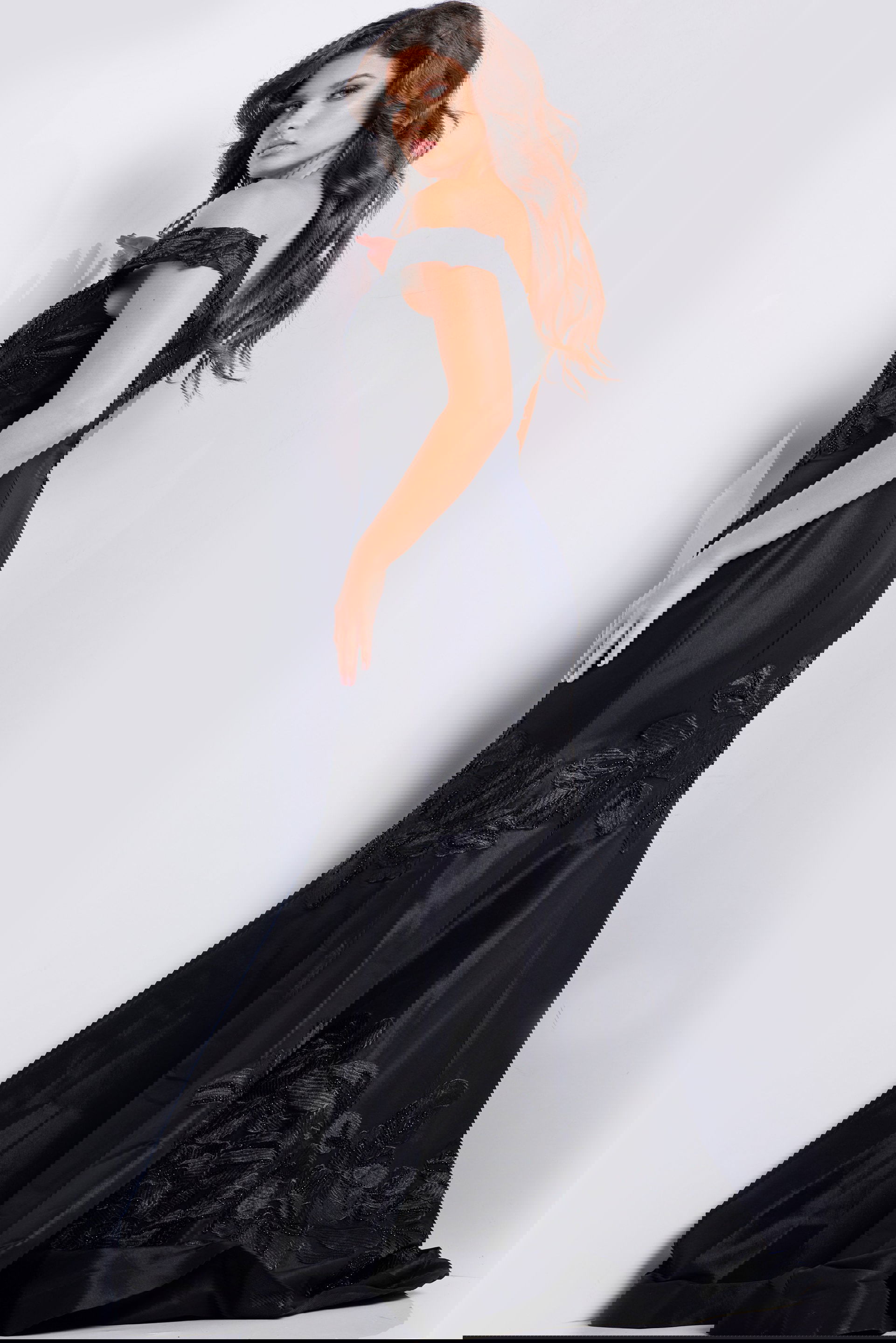 Black Off the Shoulder Embroidered Mermaid Dress 23928 | Jovani