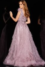 Back view of Jovani 24000 purple dress showcasing intricate beadwork.