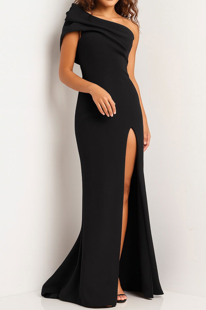 24018 black high slit dress