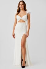white beaded cut out dress