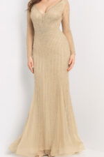 long sleeve beige dress 24236