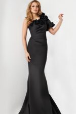 Side perspective of Jovani 24279 black dress with mermaid silhouette