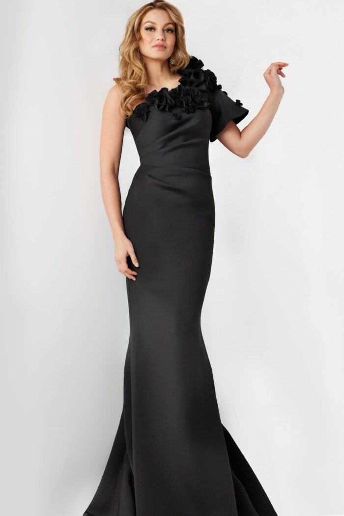 Side perspective of Jovani 24279 black dress with mermaid silhouette