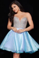 close-up of 24547 multi dress with sweetheart neckline and organza fabric