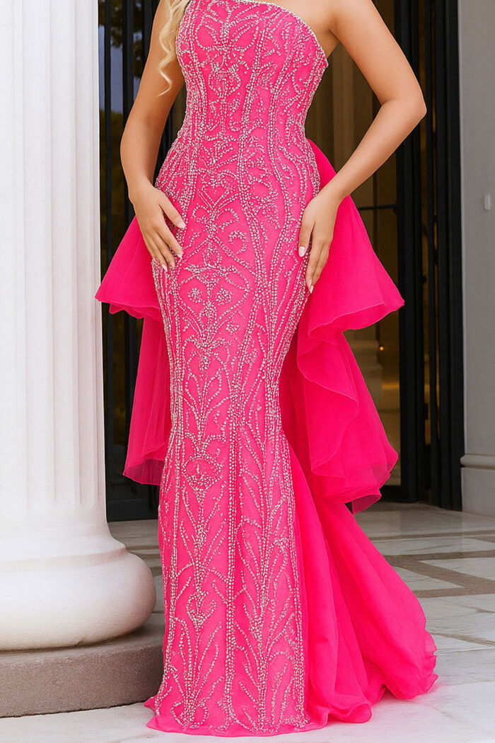 24565 fuchsia embellished dress