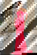 hatler neck red embellished dress