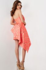 Back view of Jovani 25668 coral dress showing the stylish design and intricate details.