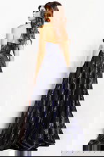 Navy Black Strapless Pleated Bodice Gown 25684 | Jovani