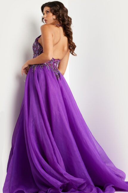 Model in Jovani 25964, showing the back with elegant flow