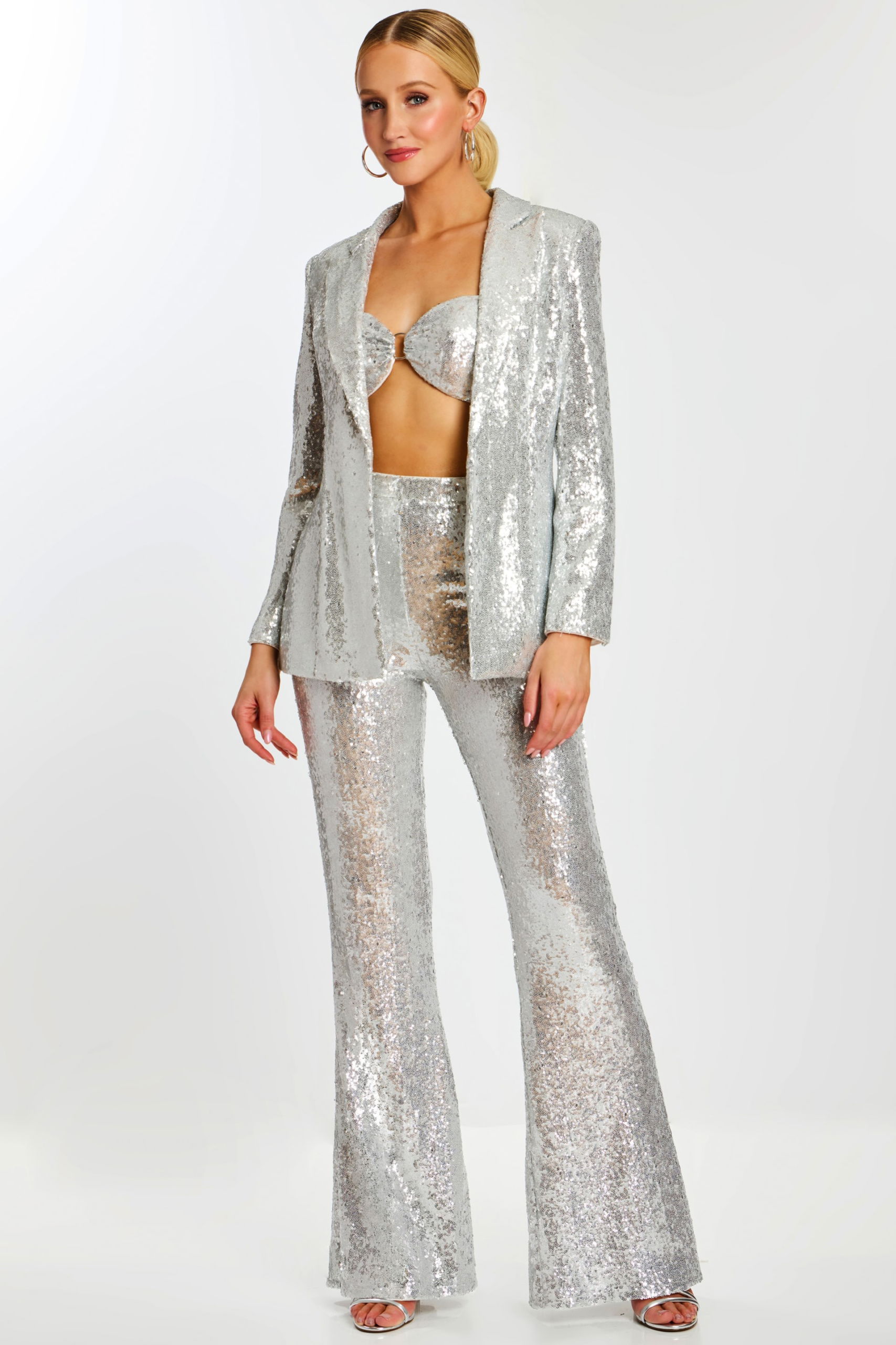 Jovani 26042 Blush Sequin Three Piece Contemporary Pant Suit | Jovani