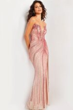 model in 26043 nude gown highlighting the sweetheart neckline