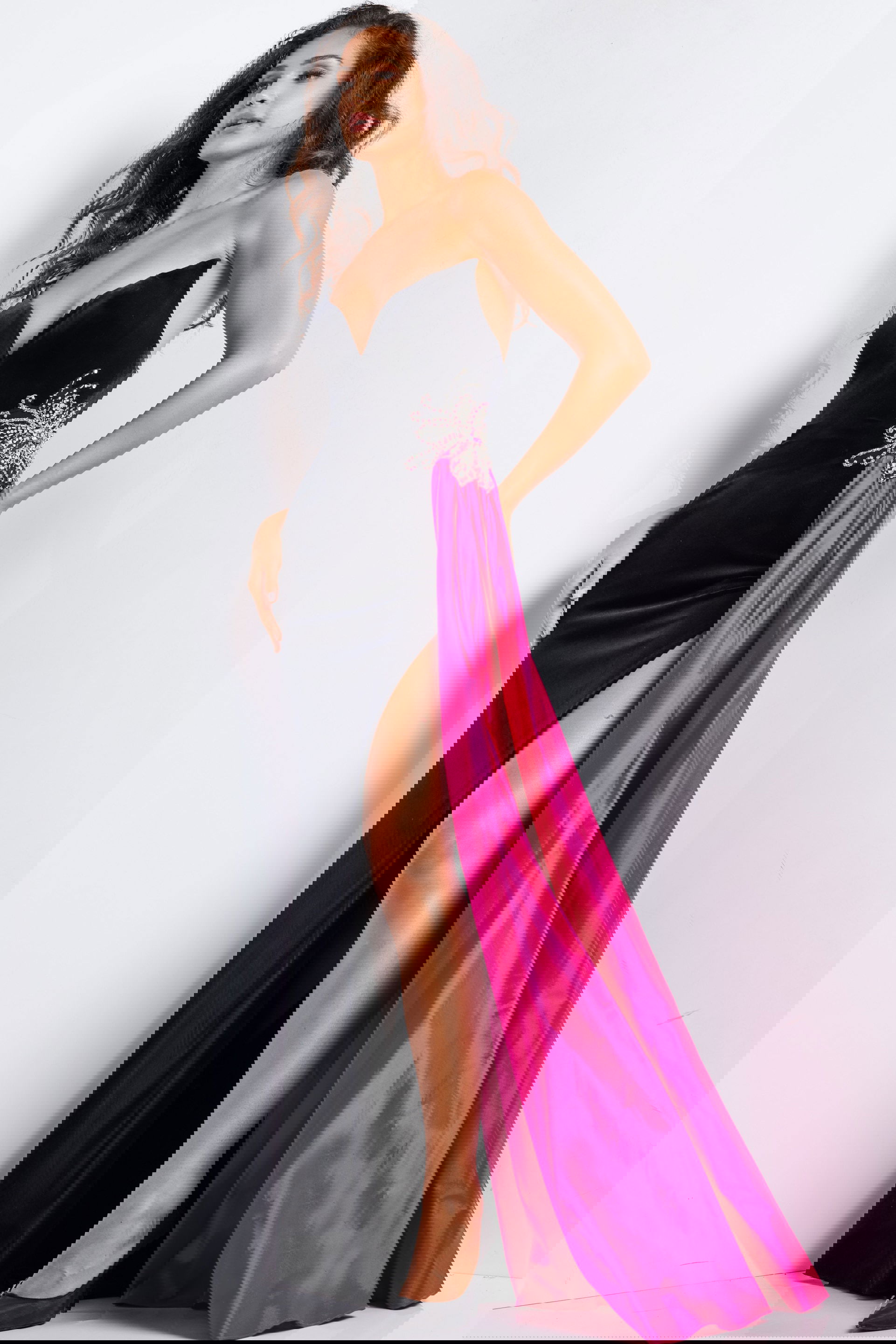 Black Fuchsia Strapless Velvet Gown 26117 | Jovani