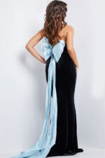 Model wearing Black Light Blue Strapless Fitted Gown 26227
