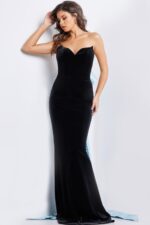 Model wearing Black Light Blue Strapless Fitted Gown 26227