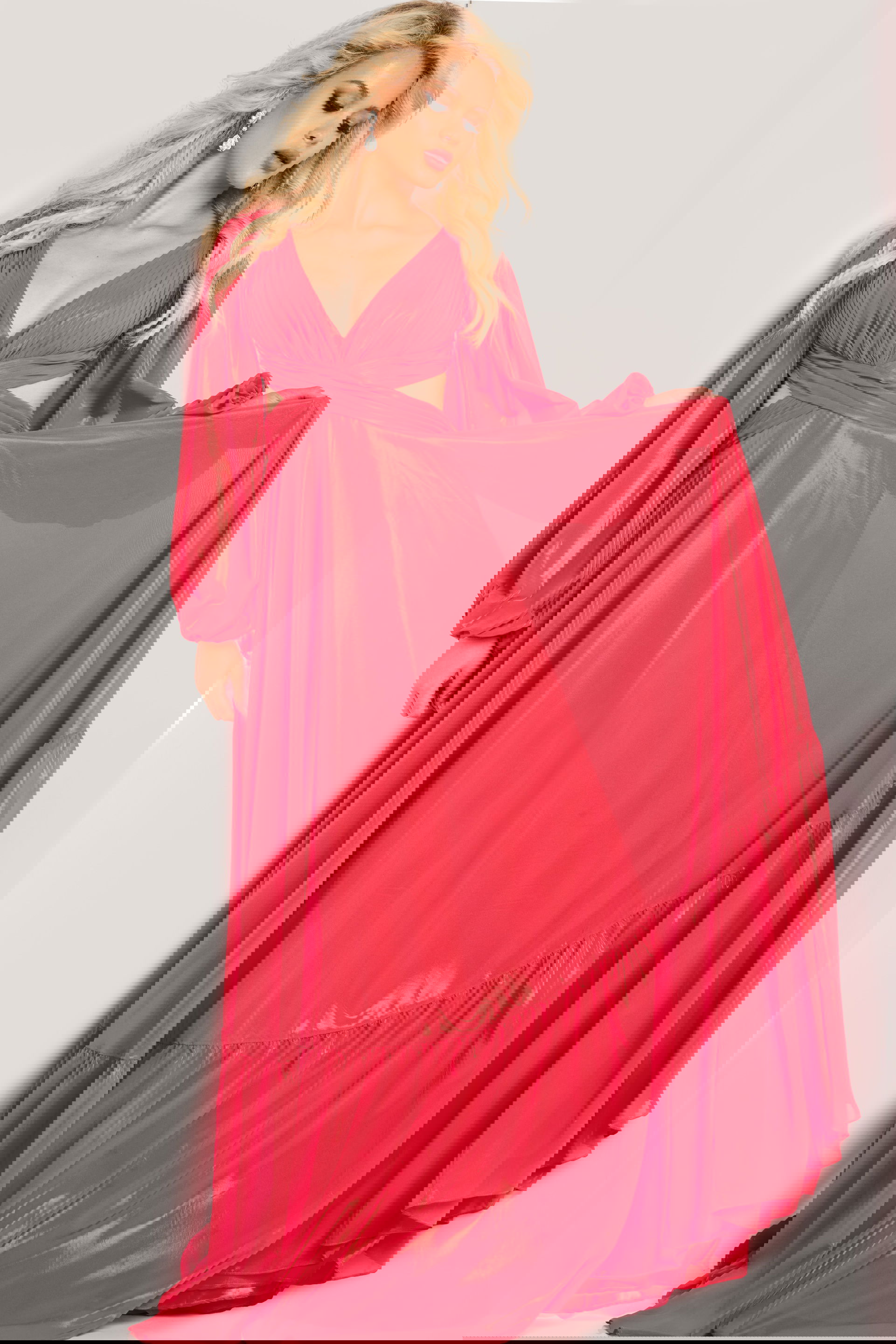 26247_orange.jpg Model wearing Jovani 26247 orange dress with V-neckline and A-line silhouette