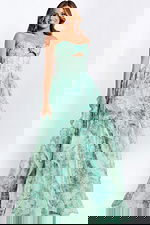 Green floral ball gown with bow front detail